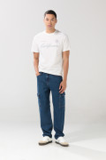 Camiseta college hombro rodado crema con manga corta