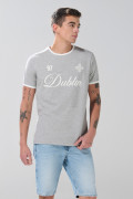 Camiseta gris medio college manga corta con contrastes