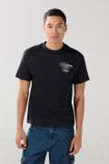Camiseta negra college en algodón cuello redondo