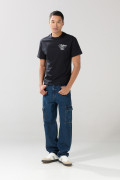 Camiseta negra college en algodón cuello redondo