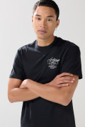 Camiseta negra college en algodón cuello redondo