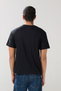 Camiseta negra college en algodón cuello redondo