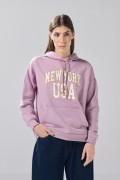 Buzo oversize lila medio con capota y arte college