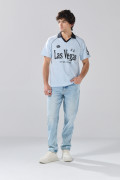 Camiseta manga ranglan oversize azul college con cuello polo