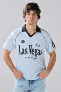 Camiseta manga ranglan oversize azul college con cuello polo