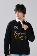 Buzo cuello polo negro oversize con diseño college