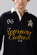 Buzo cuello polo negro oversize con diseño college