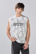 Camiseta oversize crema tie dye manga sisa con arte celestial