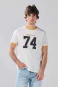 Camiseta college crema de contrastes con manga corta