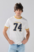 Camiseta college crema de contrastes con manga corta