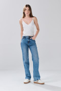 Jean infaltables azul straight leg bota recta con tiro alto
