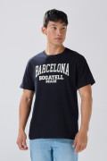 Camiseta en algodón college azul intensa con cuello redondo