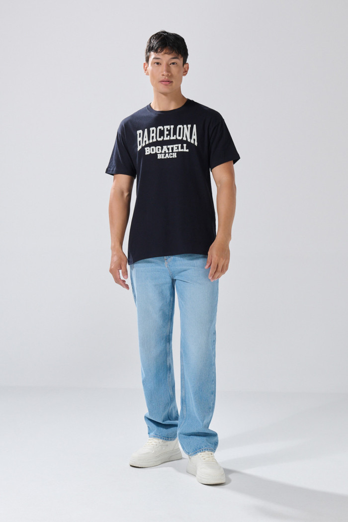 Camiseta en algodón college azul intensa con cuello redondo