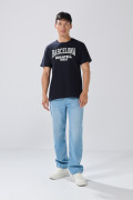 Camiseta en algodón college azul intensa con cuello redondo