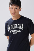 Camiseta en algodón college azul intensa con cuello redondo