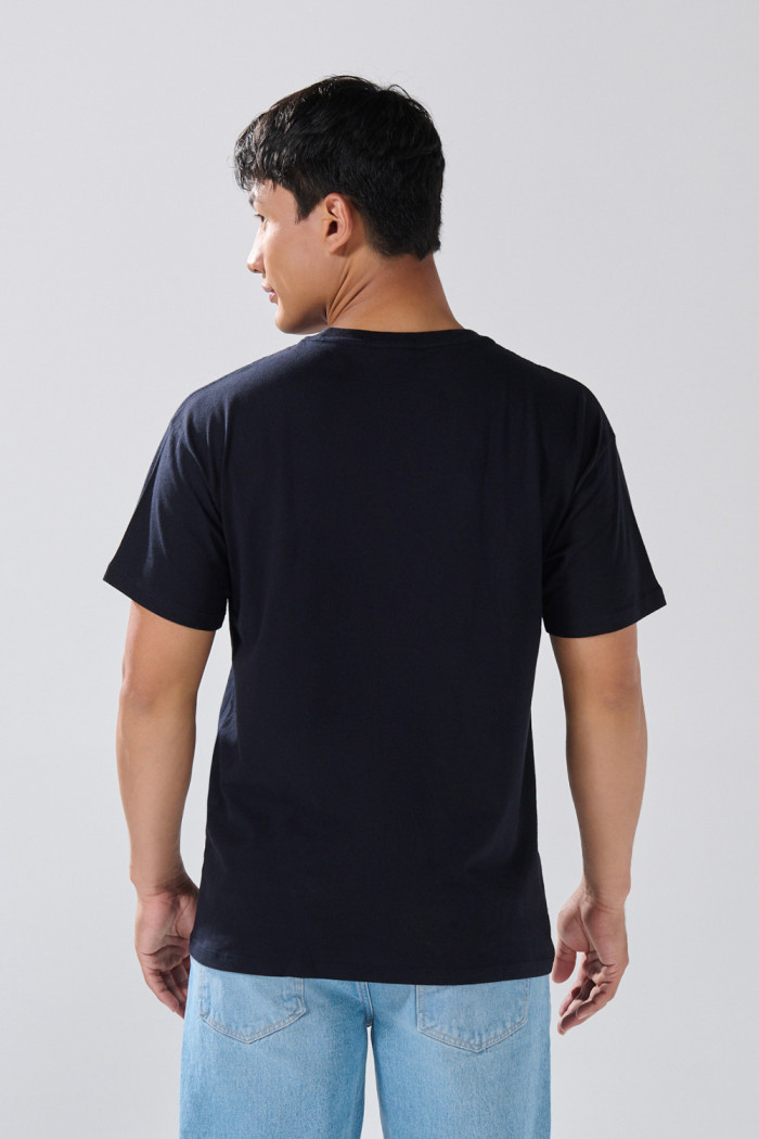 Camiseta en algodón college azul intensa con cuello redondo