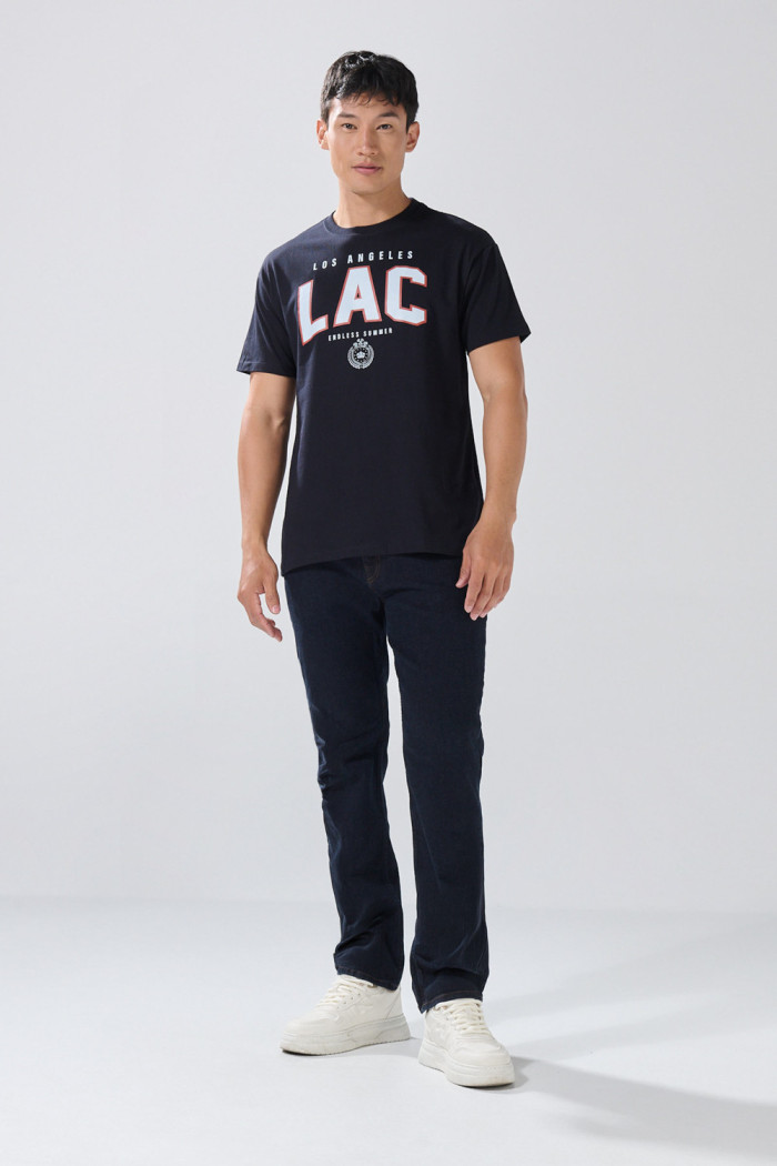 Camiseta en algodón college azul intensa manga corta