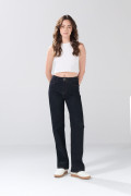 Jean azul straight leg infaltables tiro alto con bota recta
