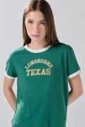 Camiseta manga corta college verde oscura con contrastes