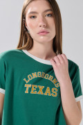 Camiseta manga corta college verde oscura con contrastes