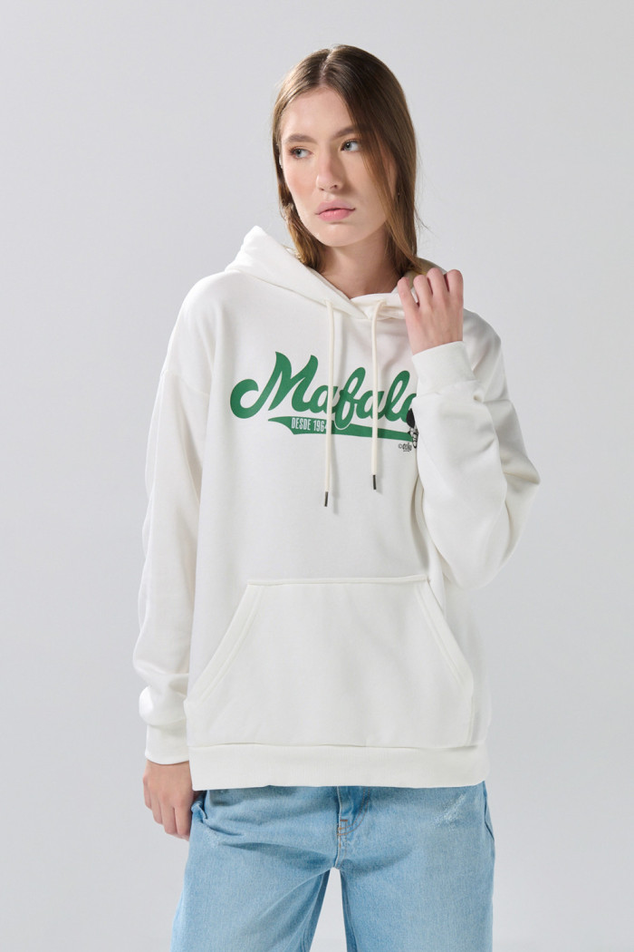 Buzo oversize crema de Mafalda con capota y manga ranglan