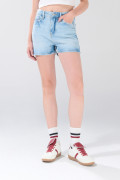 Short infaltables tiro alto azul de jean con 5 bolsillos
