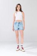 Short infaltables tiro alto azul de jean con 5 bolsillos
