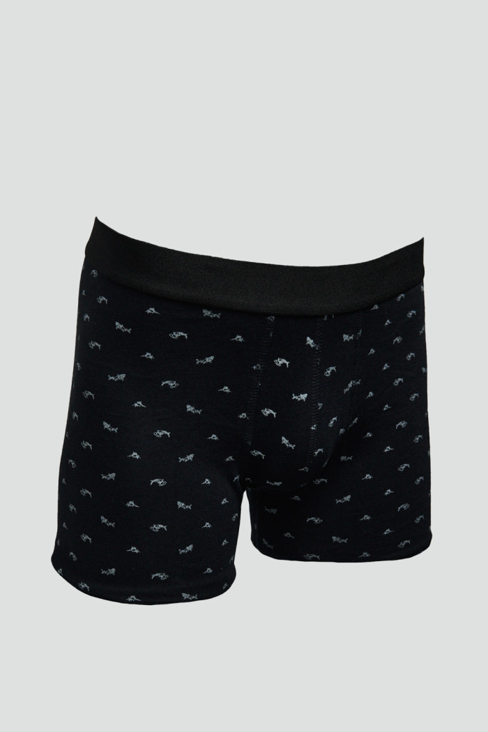 Bóxer azul intenso brief-medio con peces estampados
