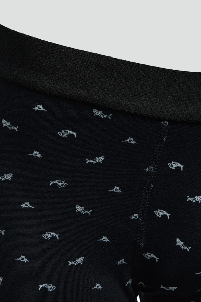 Bóxer azul intenso brief-medio con peces estampados
