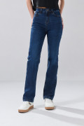 Jean azul oscuro straight leg bota recta con tiro alto