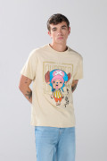 Camiseta kaki clara cuello redondo con arte de One Piece
