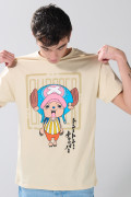 Camiseta kaki clara cuello redondo con arte de One Piece
