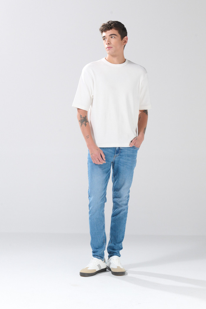 Jean skinny azul medio infaltables 5 bolsillos con tiro bajo