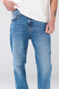 Jean bota recta azul straight leg infaltables con tiro bajo