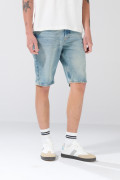 Bermuda slim de jean tiro bajo azul medio con cremallera