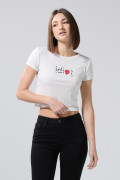 Camiseta acanalada manga corta crema con arte de Green Day
