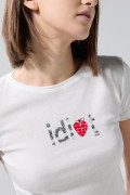 Camiseta acanalada manga corta crema con arte de Green Day
