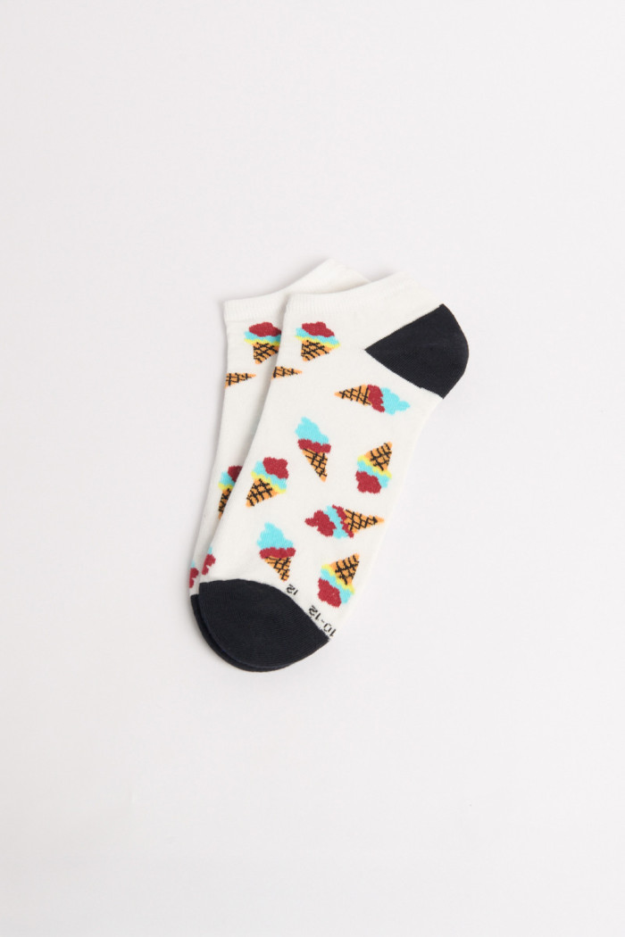Medias tobilleras unicolores con diseños de helados