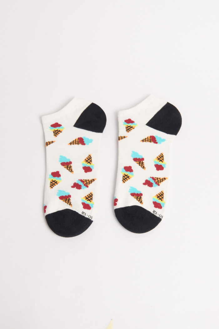 Medias tobilleras unicolores con diseños de helados
