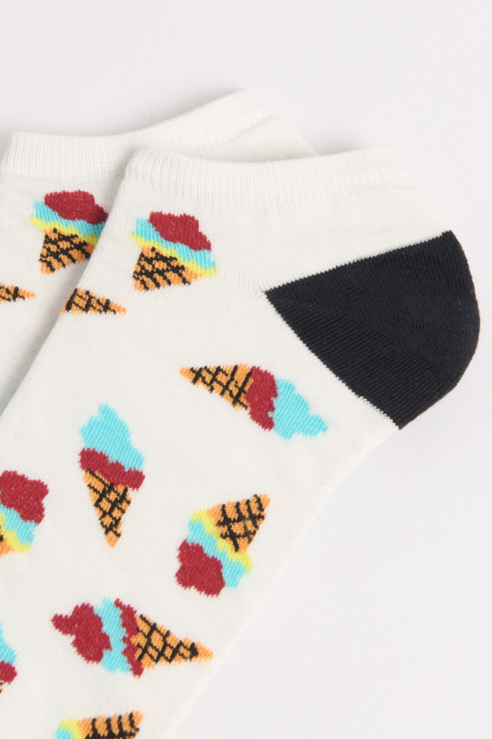 Medias tobilleras unicolores con diseños de helados