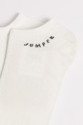 Medias tobilleras unicolores con texto y raya
