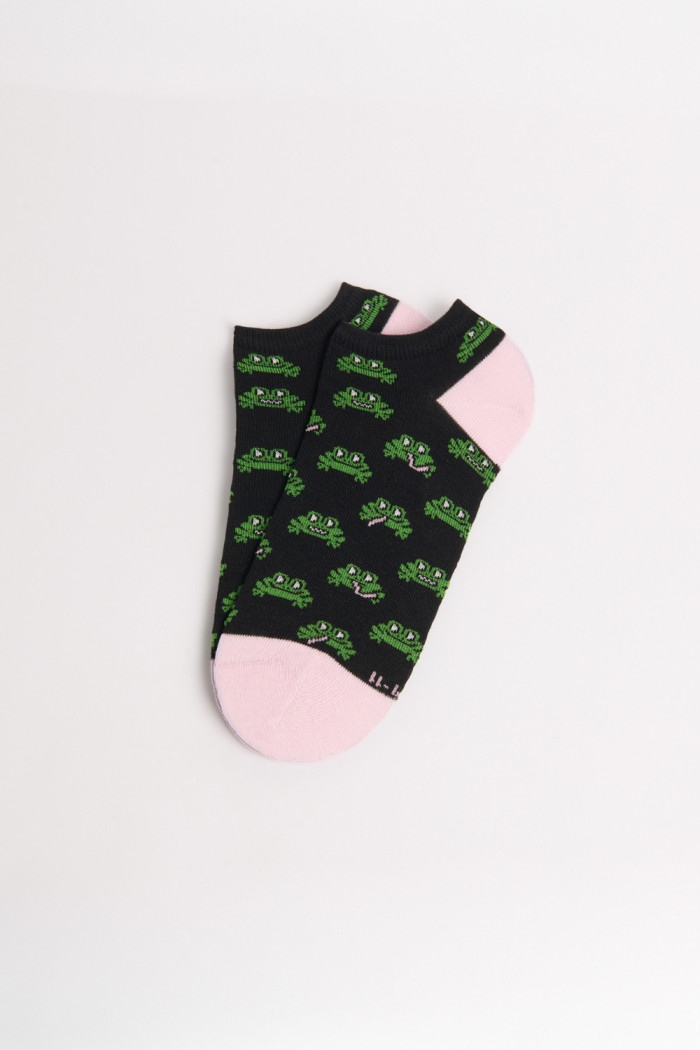 Medias unicolores tobilleras con diseños de ranas verdes y contrastes