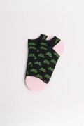 Medias unicolores tobilleras con diseños de ranas verdes y contrastes