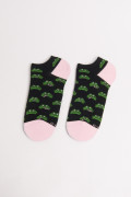 Medias unicolores tobilleras con diseños de ranas verdes y contrastes