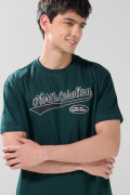 Camiseta en algodón verde con arte college y cuello redondo