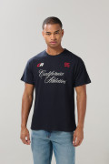 Camiseta azul intensa manga corta con texto college