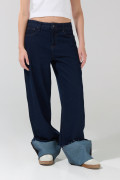 Jean straight low waist azul medio con bota recta