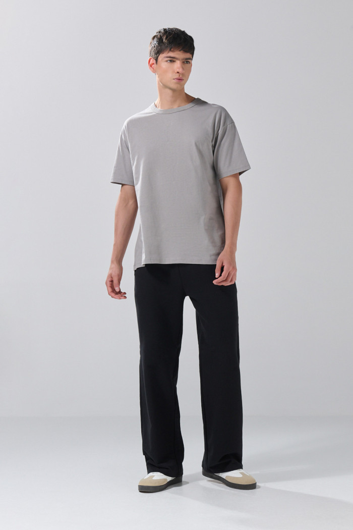Camiseta en algodón hombro rodado unicolor con manga corta