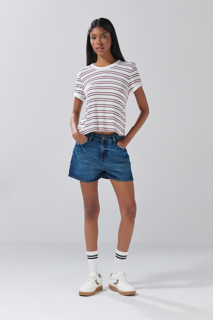 Short azul oscuro de jean infaltables con tiro alto
