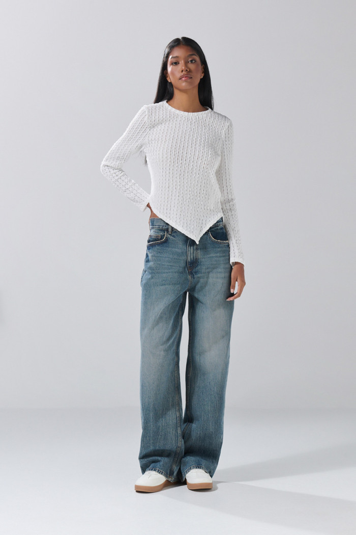 Jean tiro medio azul baggy infaltables con bota ancha
